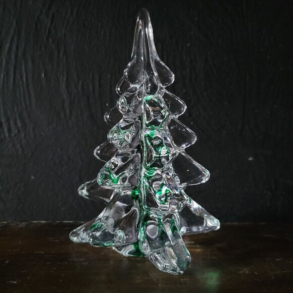 Vtg Glass Christmas Tree Clear And Encased Green Glass Christmas Tree, 6 inches - Picture 1 of 6